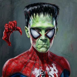 realistic portrait beautiful painting of spiderwoman mutate into a frankenstein. horror, created by thomas kinkade.