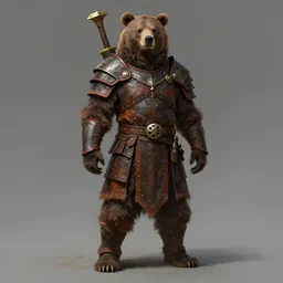a detailed full body portrait of a bear druid dressed with a leather armor, by justin gerard and greg rutkowski, digital art, realistic painting, dnd, character design, trending on artstation