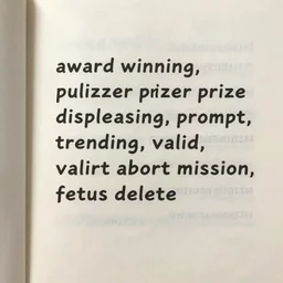 “ award winning, pulitzer prize displeasing, prompt, trending, valid, abort mission, fetus delete ”
