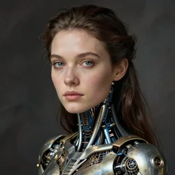 extremely detailed, intricate photorealistic portrait of beautiful female android, art by julia margaret cameron