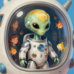 closeup portrait of a tin toy blonde alien robot inside a spaceship wearing a space uniform, nicoletta ceccoli, mark ryden, lostfish, max fleischer, hyper realistic, artstation, illustration, digital paint, matte paint, vivid colors, bright, cheerful, detailed and intricate environment