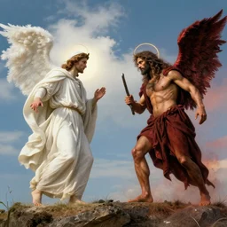 heaven vs hell, biblical art style, photorealistic