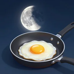 an egg fried on a pan, the moon replaces the yolk, digital art, trending on artstation
