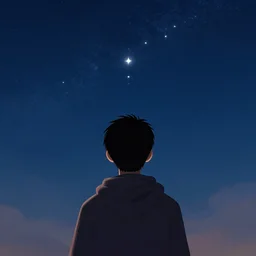 view from behind a dead by daylight killer as he looks up to a night sky, stars aligning, character portrait, digital art