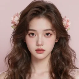 hyper - realistic, digital painting, 5 0 mm portrait of a beautiful girl with floral wavy hair, detailed facial anatomy, pastel environment, cinematic lighting, 4 k, sharp focus
