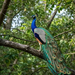 a peacock on top of a tree, photo realistic