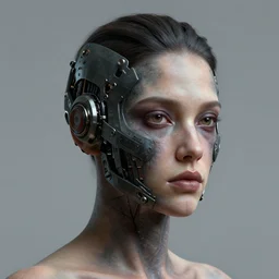 human 3 d by wlop, beautiful woman head made of mech mask rendered in unreal engine, dark vessels under skin, cyberpunk, dark, scifi, painted by david burliuk | bernard buffet | carne griffiths | stanislaw lem
