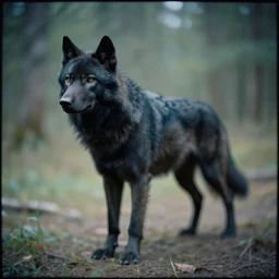 wood, black wolf guarding, by arkhip kuindzhi, pinhole analogue photo quality, blur, unfocus, cinematic, 3 5 mm