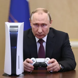 a photo of putin playing at the playstation