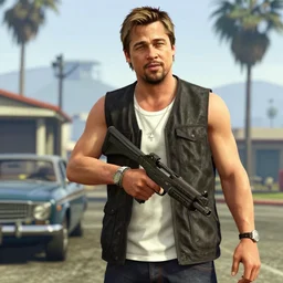 brad pitt with a machine gun gta v style
