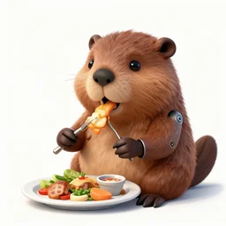 a beautiful illustration of a strange anthropomorphic beaver robot hybrid having lunch in the park by James Jean | comic book:.7 | unreal engine:.3