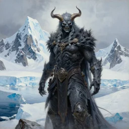 menacing presence trailblazer Antarctica glacial cult ice mountain music king, realistic fantasy, oil painting, extremely high detail, photorealistic, cinematic lighting, oil painting, intricate line drawings, 4k resolution