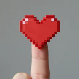a 3 d pixel heart in someone's finger tips