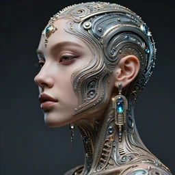a highly detailed photo of very intricate female face full - length portrait, futurism, rococo cyber tattoo lighting, detailed futuristic fibonacci jewelry, profile posing, hyper photorealistic, crispy quality, digital photography, trending in pinterest, cinematic, 4 k ultra hd, art by pascal blanche, art by greg rutkowski, art by artgerm,