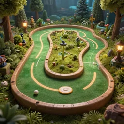 a beautiful 3 d artwork, detailed, level design, third person, magical mini putt course, hyper realistic, ambient lighting, concept art, intricate, hyper detailed, smooth, dynamic, volumetric lighting, subsurface scattering, realistic, featured on flickr, wide angle, horizontal orientation, very coherent, cinematic, hyper realism, high detail, octane render, 8 k