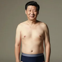Photo of Xi Jingping in swimsuit, soft studio lighting, photo taken by Martin Schoeller for Abercrombie and Fitch, award-winning photo, 24mm f/1.4