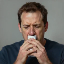 beautiful lifelike painting of adam sandlers agitated asthma attack, hyperreal detailed facial features and uv lighting, art by ed roth and basil wolverton