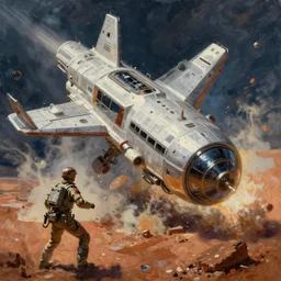 terraforming, a highly detailed cinematic oil painting by roger dean and alena aenami, crashed spaceship!!, dynamic lighting