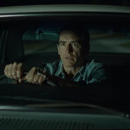 Film still of Ted Cruz in a 1960's car late at night with poor visibility, reminiscent of the Zodiac Killer, horror, eerie, fear