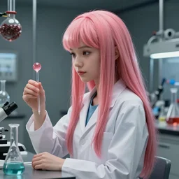 highly detailed, industrial profile portrait of adult princess bubblegum from adventure time, experimenting in her science lab, wearing lab coat, long bubblegum hair, long straight bangs, confident, beautiful, attractive, illustration concept art by nicoletta ceccoli, mark ryden, lostfish, detailed and intricate environment, 8 k resolution, hyperrealistic, octane render, deviant art