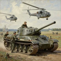 high quality high detail painting by ilya repin, soldiers and tanks and choppers, hd