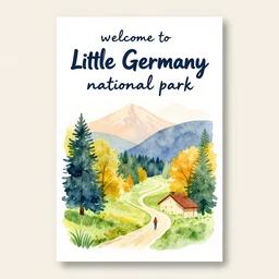 welcome to little germany national park! vibrant tourist poster, minimalism, tourism, rich color palate, watercolors, trending on artstation