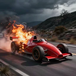 red racecar on fire
