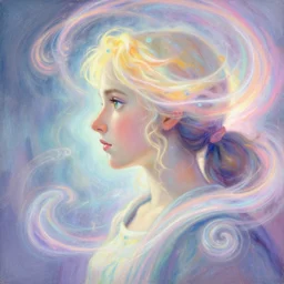 side profile painted portrait by thomas blackshear, imogen poots and cleric paladin, gloomhaven, luminescent, colorful swirly magic ripples, pastel colors, by craig mullins, greg manchess, raymond swanland, anders zorn, by bayard wu, huang guangjian, greg rutkowski, jesper ejsing