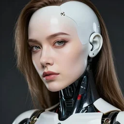 hyper realistic and detailed closeup photo of a female gynoid by annie leibovitz