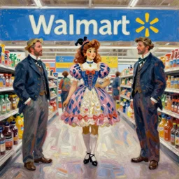 impressionist brushstrokes!!!! lisa frank and and richard schmid and jeremy lipking victorian loose genre loose painting full length portrait painting of a walmart