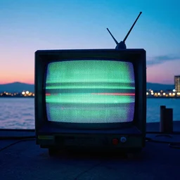 sky the color of television tuned to a dead channel, over a pier, chiba city, cyberpunk, william gibson, photorealistic
