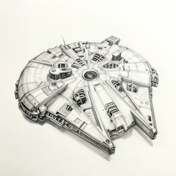 a scribble pencil drawing of the millennium falcon