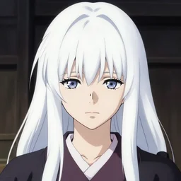 a full body portrait of a japanese white hair ( ( warrior ) ) princess young lady, with white hair and bangs!!!!, finely detailed features, closeup at the faces, perfect art, gapmoe yandere grimdark, trending on pixiv fanbox, painted by greg rutkowski makoto shinkai takashi takeuchi studio ghibli, akihiko yoshida,