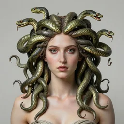 realistic mythological greek medusa with snakes on the head, by anna dittmann