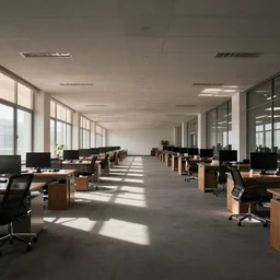 pinhole sample photo of a long never - ending empty office