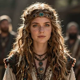 detailed ultrarealistic photography of scifi rustic medieval hippie girl, brom, craig mullins, greg rutkowski vallejo, artstation, mucha cinematic