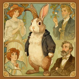 anthropomorphic rabbit-goat. Renowned character illustration by greg rutkowski, thomas kindkade, alphonse mucha, loish, norman rockwell. Trending on FurAffinity.