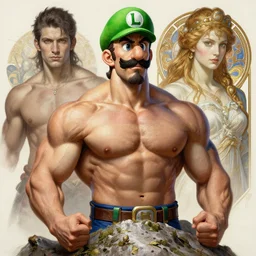 gigachad luigi brother bodybuilder in final fight mountain by ilya kuvshinov, ernest khalimov body by krista sudmalis, fantasy character portrait, ultra realistic, concept art, intricate details, elegent, digital painting, smooth, sharp focus, illustration, art by artgerm and greg rutkowski and alphonse mucha, artstation