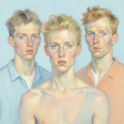 portrait of a model, pastel shades of light blue and light orange, greg rutkowski, jeremy mann, francoise neilly, van gogh, digital painting