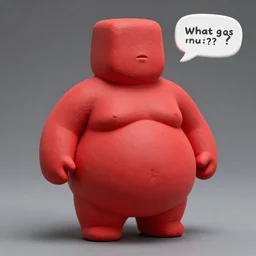 red fat abstract clay statue, super fat and obese thicc with a round belly bottom and squared top, missing head, asking : what is samegame?