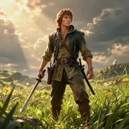 Robin Hood, detailed, concept art, low angle, high detail, warm lighting, volumetric, godrays, vivid, beautiful, trending on artstation, by Jordan grimmer, huge scene, grass, art greg rutkowski