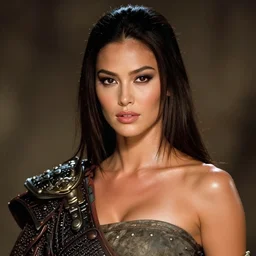 movie still of Olivia Culpo as a warrior princess in feudal japan, clear makeup, clean hair, dry skin, clear skin, airbrushed, bright eye makeup, warrior body, photo by mario testino, 8k octane render, cinematic, hyper detailed, micro details, insanely detailed, trending on artstation, concept art, Peter Paul Rubens and Peter Mohrbacher style