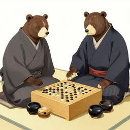 edo period ukiyo - e illustration of two bears wearing mens kimono and playing the board game go