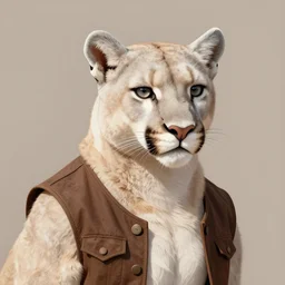 beautiful portrait commission of a male furry anthro albino mountain lion wearing miner's clothes in the western frontier. Atmospheric. Character design by charlie bowater, ross tran, artgerm, and makoto shinkai, detailed, inked, western comic book art