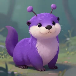 furry ( fandom ) art of a cute anthropomorphic purple cartoon otter with antennas, digital art, painting, trending on furaffinity