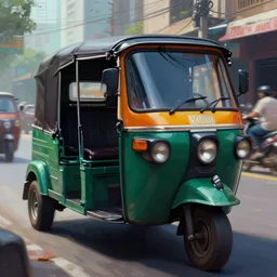 a cyberpunk painting of an autorickshaw in the streets of Chennai, trending on artstation, detailed digital art