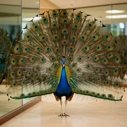 peafowl in a hall of mirrors
