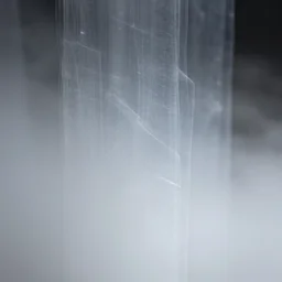 hyper - diffuse volumetric caustics interpolating from opaque fog to perfectly clear aerogel, precisely - cut aerogel transition, depth of field, bokeh, luminance through aerogel strata