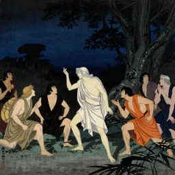 Dante's Inferno, by Utagawa Kuniyoshi, dramatic lighting, high contrast colors, panoramic view, as trending on Artstation,
