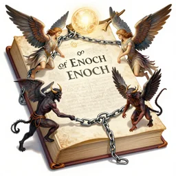 book of enoch, angels capture demons with huge chains and send them to hell, by greg rutkowski and tezuka, trending on artstation